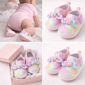 Laura Ashley Baby Girl Pastel Rainbow Tie Dye Bow Crib Shoes NWT Baby Shower